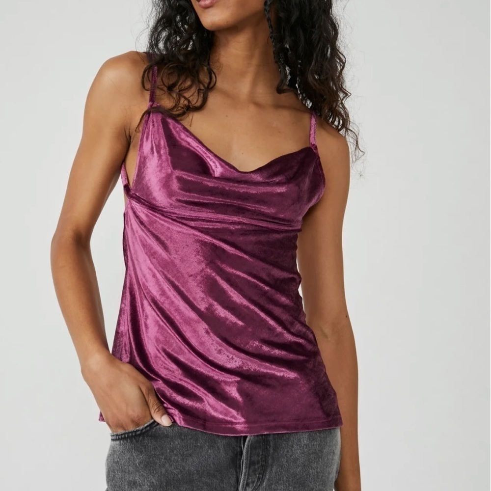 FREE People Purple Fig Jam ALL Night Velvet Tunic Topper, size Small